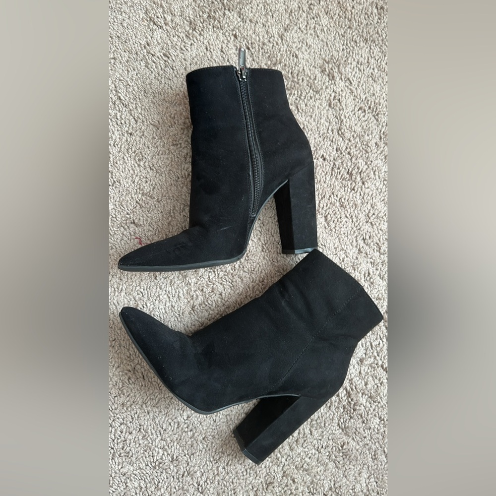 Women’s Black Suede Heeled Booties